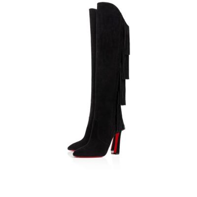Christian Louboutin Boot Lionne 100 Veau Velours Boots Škornji Ženske Črne | SI-88270