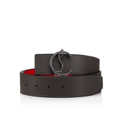 Christian Louboutin Cl Logo Belt 40 Classic Usnje Belts Pasovi Moški Temno Sive Rdeče Metal | SI-78608