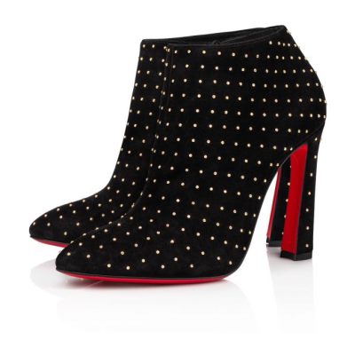 Christian Louboutin Eleonor Plume 100 Veau Velours Boots Škornji Ženske Črne Zlate | SI-58905