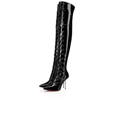 Christian Louboutin Epic Et French 100 Patent Boots Škornji Ženske Črne | SI-60517