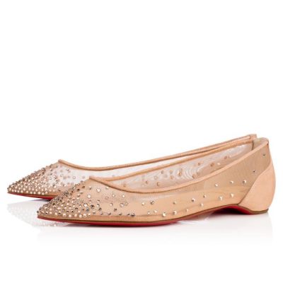 Christian Louboutin Follies Strass 000 Version Light Silk Strass Flats Flats Ženske Bež | SI-42396