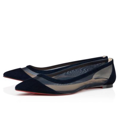 Christian Louboutin Galativi 000 Version Marine Veau Velours Flats Flats Ženske Temno Modre | SI-66133
