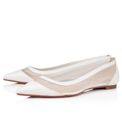 Christian Louboutin Galativi Flat Version Classic Fabric Flats Flats Ženske Bele | SI-01419