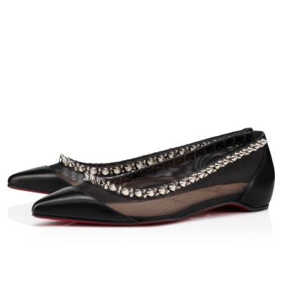 Christian Louboutin Galativi Spikes Fishnet Flats Flats Ženske Črne Srebrne | SI-57646