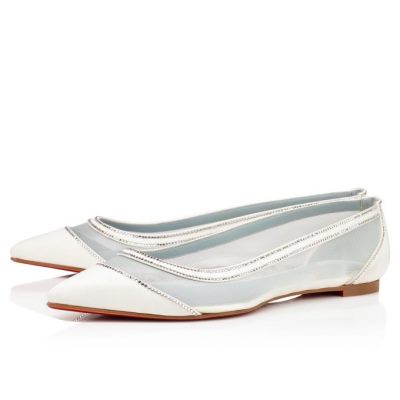 Christian Louboutin Galativi Strass Version Flats Flats Ženske Bele | SI-78078
