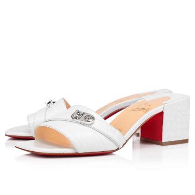 Christian Louboutin Lock Art 55 Calf Sandals Sandale Ženske Bele | SI-10890