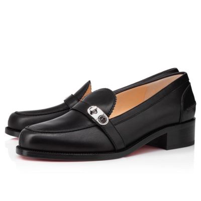 Christian Louboutin Lock Me Moc Calf Flats Flats Ženske Črne | SI-19995