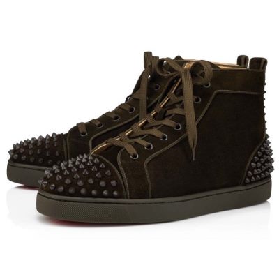 Christian Louboutin Lou Spikes 2 000 Mat Veau Velours Sneakers Superge Moški Čokolade | SI-63047