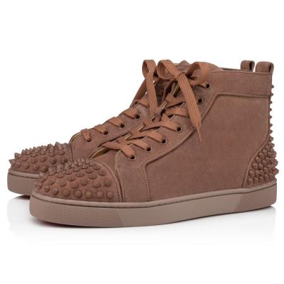 Christian Louboutin Lou Spikes 2 000 Mat Veau Velours Sneakers Superge Moški Rjave | SI-93403
