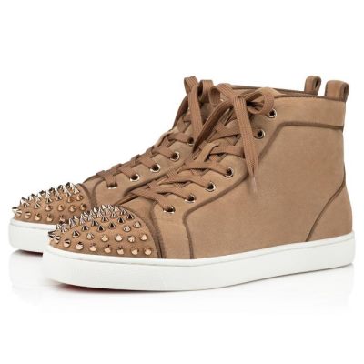 Christian Louboutin Lou Spikes Orla 000 Metal Veau Velours Sneakers Superge Moški Rjave | SI-81192