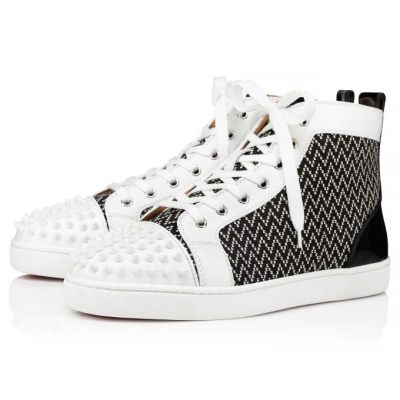 Christian Louboutin Lou Spikes Orlato Cotton Sneakers Superge Moški Bele Črne | SI-79189