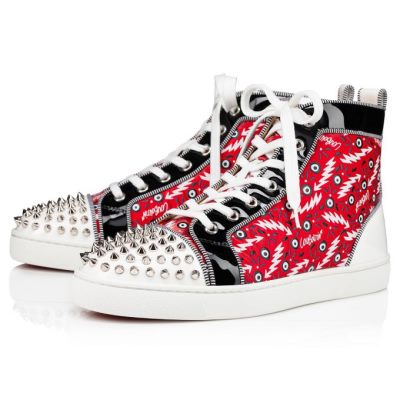 Christian Louboutin Lou Spikes Orlato Version Creative Fabric Sneakers Superge Moški Rdeče | SI-68961