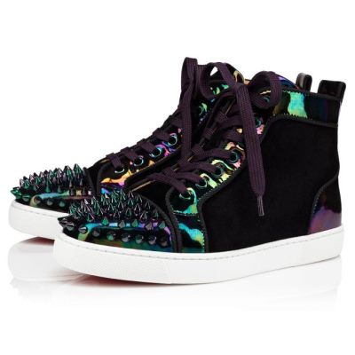 Christian Louboutin Lou Spikes Version Veau Velours Sneakers Superge Ženske Črne | SI-24476