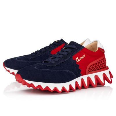 Christian Louboutin Loubishark Version Veau Velours Sneakers Superge Moški Temno Modre Rdeče | SI-34695