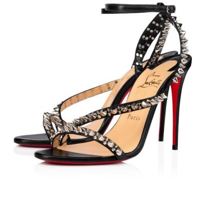Christian Louboutin Mafaldina Spikes 100 T Strap T Strap Ženske Črne Srebrne | SI-68001