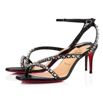 Christian Louboutin Mafaldina Spikes 70 T Strap T Strap Ženske Črne Srebrne | SI-10463