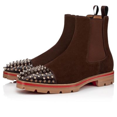 Christian Louboutin Melon Spikes Version Metal Veau Velours Booty Škornji Moški Metal | SI-01243