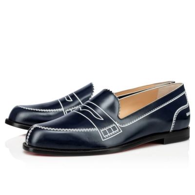 Christian Louboutin Mocalaureat 000 Calf Flats Flats Ženske Temno Modre Bele | SI-67601