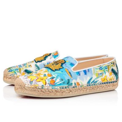 Christian Louboutin Nanou Orlato Crepe Satin/Satin/Lurex Espadrilles Espadrilles Ženske Večbarvni Bele | SI-86727