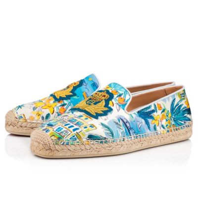 Christian Louboutin Nanou Orlato Silk Espadrilles Espadrilles & Sandals Moški Večbarvni Bele | SI-51008