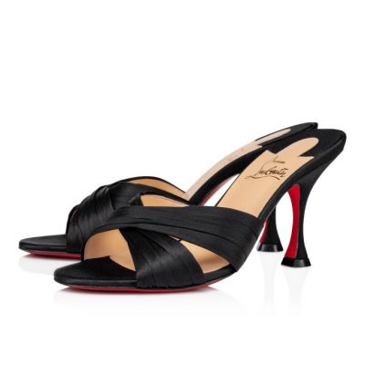 Christian Louboutin Nicol Is Back 85 Crepe Satin/Satin/Lurex Mules Mules Ženske Črne Bež | SI-73170