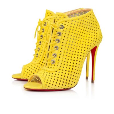 Christian Louboutin Open Ondessa 100 Suede Boots Škornji Ženske Rumene | SI-28702