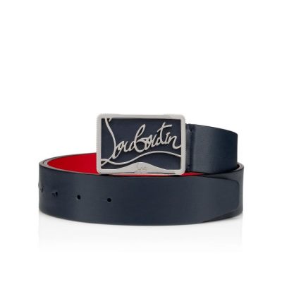 Christian Louboutin Ricky Belt 35 Classic Usnje Belts Pasovi Moški Temno Modre Srebrne | SI-99617