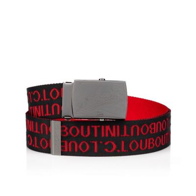 Christian Louboutin Ricky Plate Belt Classic Fabric Belts Pasovi Moški Črne Rdeče Metal | SI-17775