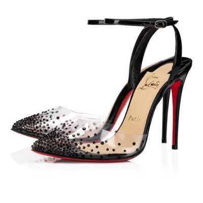 Christian Louboutin Spikaqueen 100 100 Version Pvc Sandals Sandale Ženske Črne | SI-15611