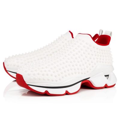 Christian Louboutin Spike-sock 000 Mat Neopren Sneakers Superge Moški Bele Rdeče | SI-77318