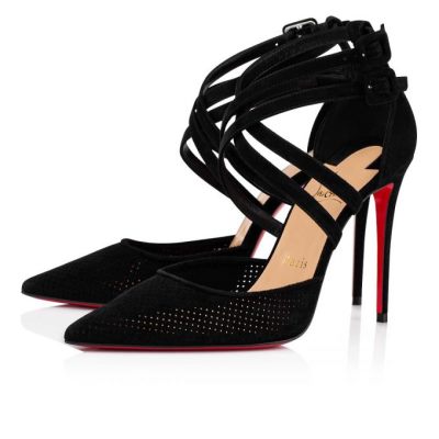 Christian Louboutin Victorilla 100 Veau Velours T Strap T Strap Ženske Črne | SI-14120