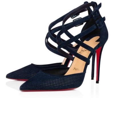 Christian Louboutin Victorilla 100 Veau Velours T Strap T Strap Ženske Modre | SI-88651