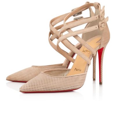 Christian Louboutin Victorilla 100 Veau Velours T Strap T Strap Ženske Bež | SI-97240