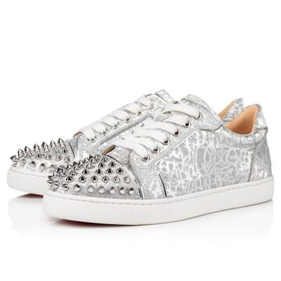 Christian Louboutin Vieira Spikes Specchio/Laminato Sneakers Superge Ženske Srebrne | SI-12889