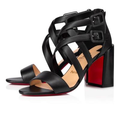 Christian Louboutin Zefira 85 Calf T Strap T Strap Ženske Črne | SI-83796